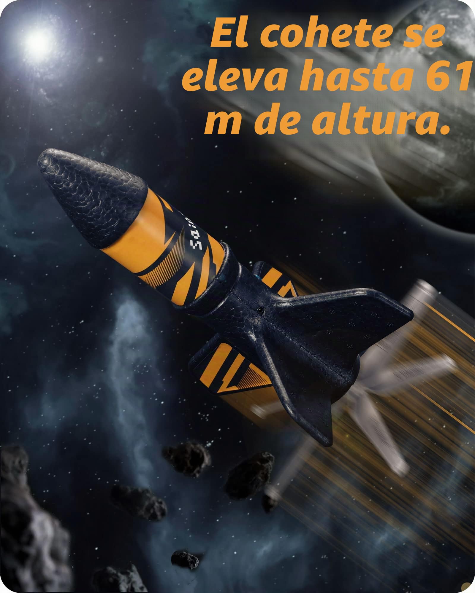 SainSmart Jr. Juguete Cohete – Cohete motorizado con paracaídas, Lanzamiento hasta 61 Metros, Juguete al Aire Libre para niños de 8 a 12 años (Negro)