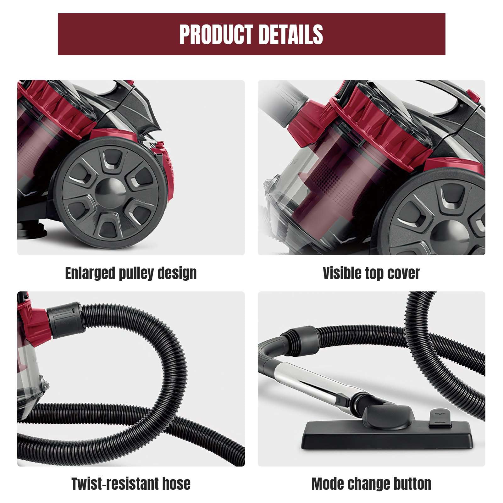 WIWOLER Zyklon Staubsauger Beutellos, 2600W Bodenstaubsauger mit Kabel | 1.5L Staubbehälter, 5m Aktionsradius, leises Design, Multi-Zubehör, für Hartböden, Teppiche & Tierhaare