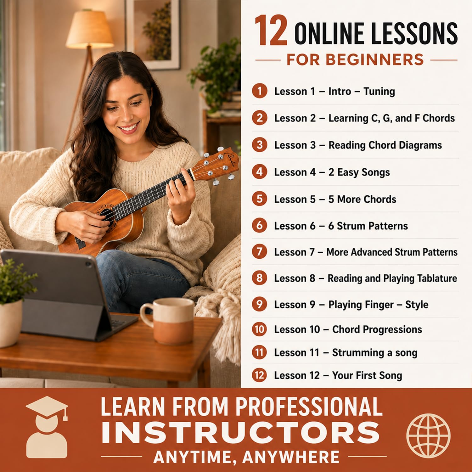Ranch Konzert Ukulele 23 Zoll Professionelles Holz Ukulele Instrument Kit Mit Online 12 Lektionen Kleine Hawaiier Gitarre Ukulele Pack Bundle Gigbag Digitalem Stimmgerät & Gurt 4 Aquila Saiten Satz | Enthält 12 Online-Lektionen, gepolsterte Gigbag, Stimmg