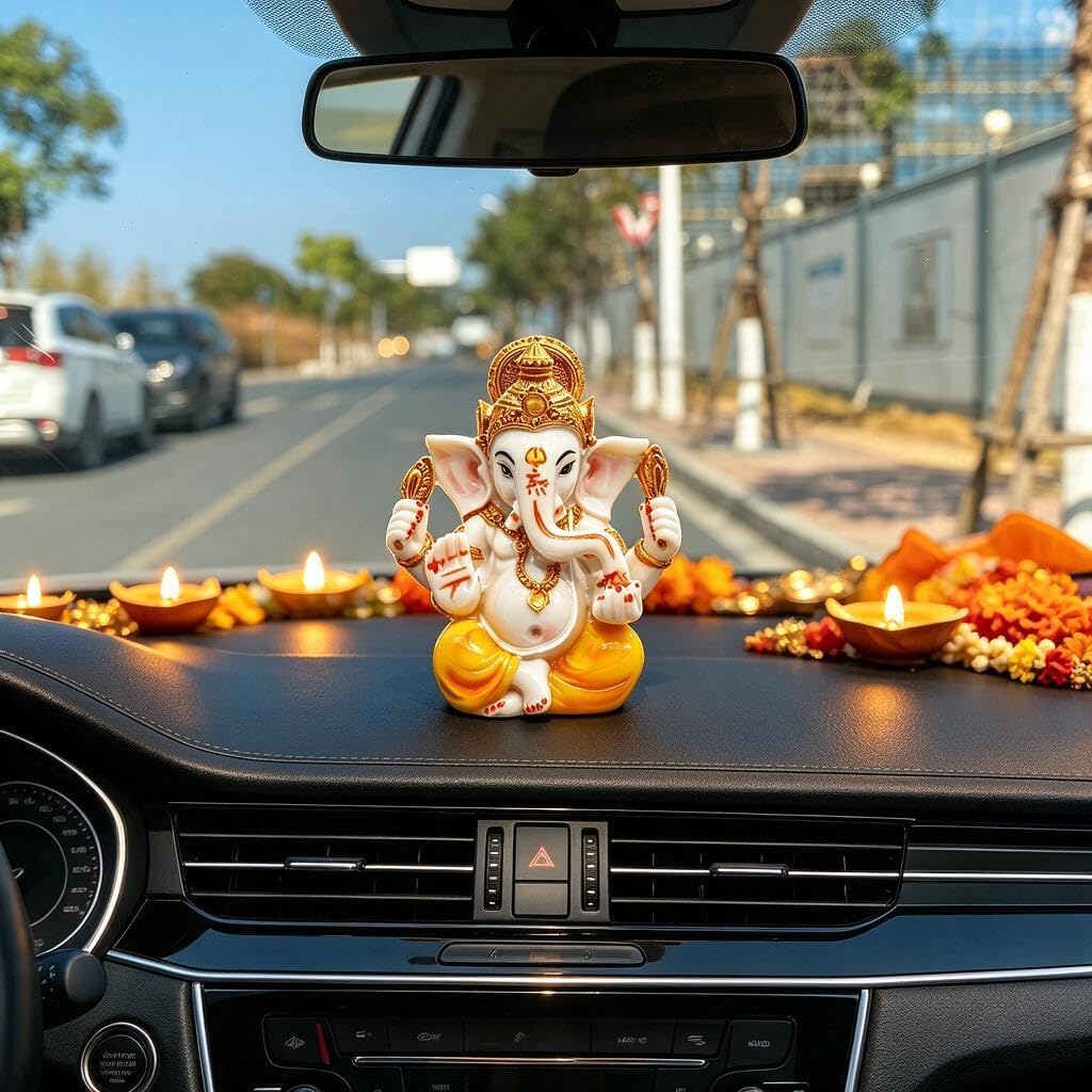 BangBangDa Indian Ganesh Idol Car Dashboard – Hindu Ganesha Statue Elephant God India Ganpati Lord Murti Mandir Diwali Gifts Yoga Zen Meditation Room Altar Shrine Kit Temple Puja Pooja Items Decor