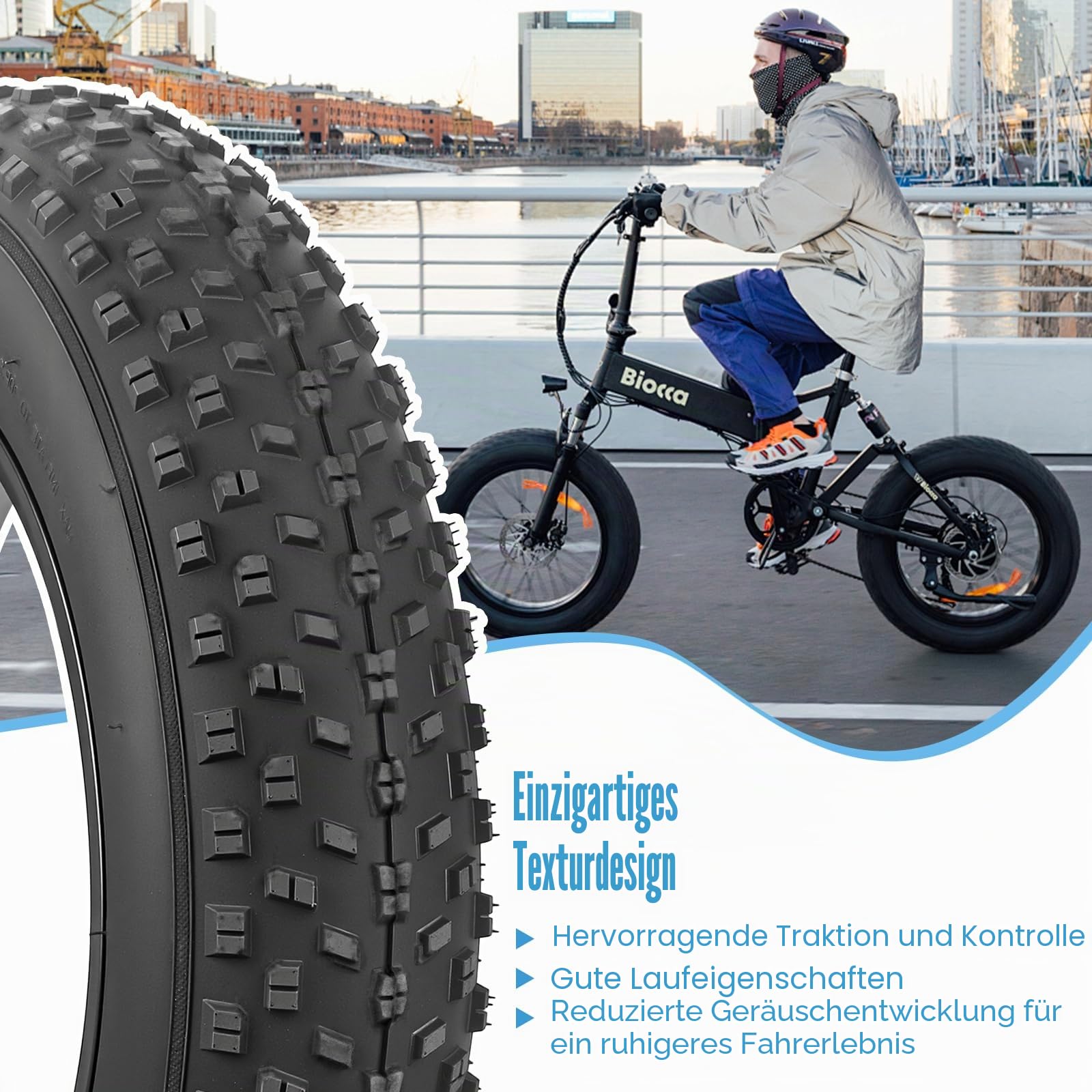 ZUKKA E Bike Fahrradreifen 16/20x3.0/4.0 Fettreifen Heavy Duty High-Performance Wear-Resistant E-Bike Mountain Snow Bike Reifen Schwarz