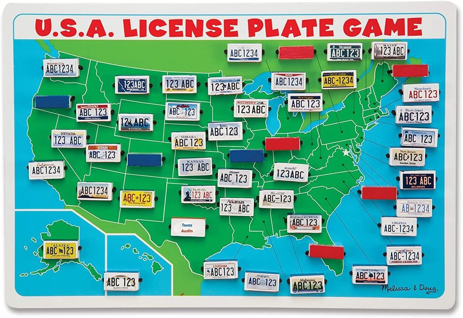Melissa & Doug Flip to Win Travel License Plate Game - Wooden U.S. Map Game Board