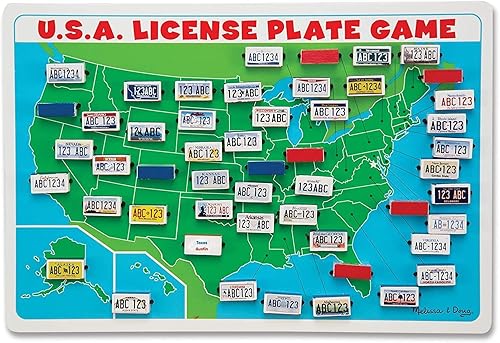 Miniatura 1 de Melissa  Doug EEUU License Plate Game - Juego de placa de licencia juego de tablero de viaje Flip to Win para dos jugadores
