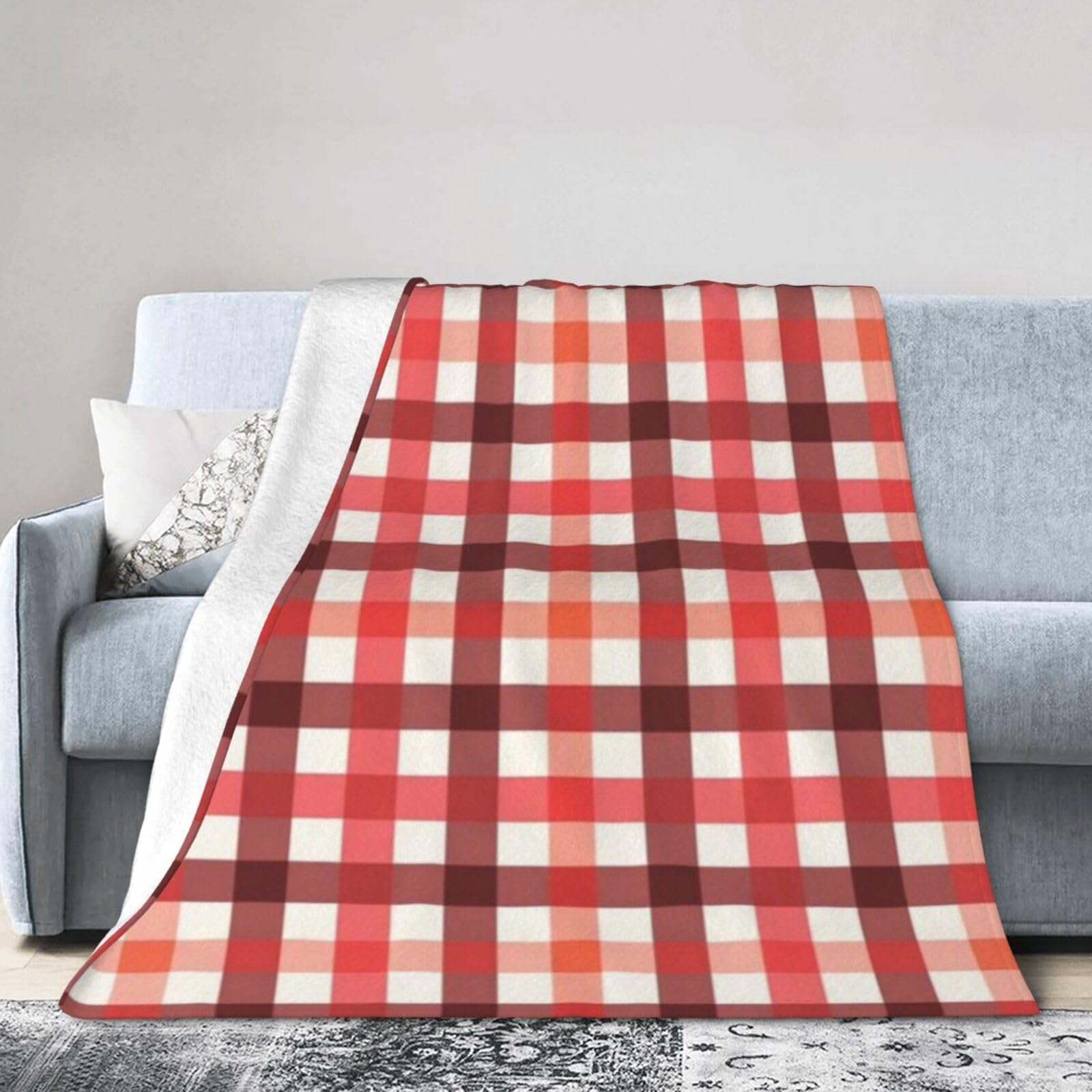 ERTDFXCV Winter Red Plaid Checkered Pattern Blanket 50"x40"