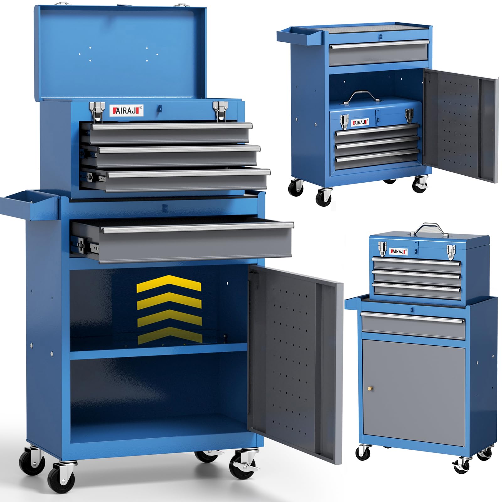 AIRAJ Tool Chest 4-Drawer | 40'' H Rolling Tool Chest with Wheels | Detachable Top Metal Tool Box | Garage Storage Cabinet for Warehouse,Repair Room | Sturdy and Durable | Blue