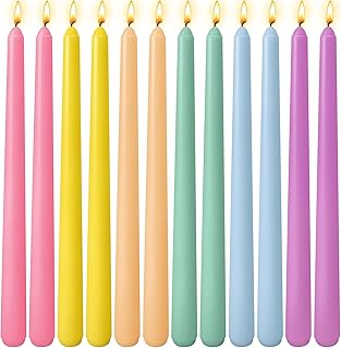 12 Pack 10 inch Multi-Color Taper Candle Set for Holiday Dinner Party, Unscented Long Candlesticks, Dripless and Smokeless, 7-8 Hours Burn