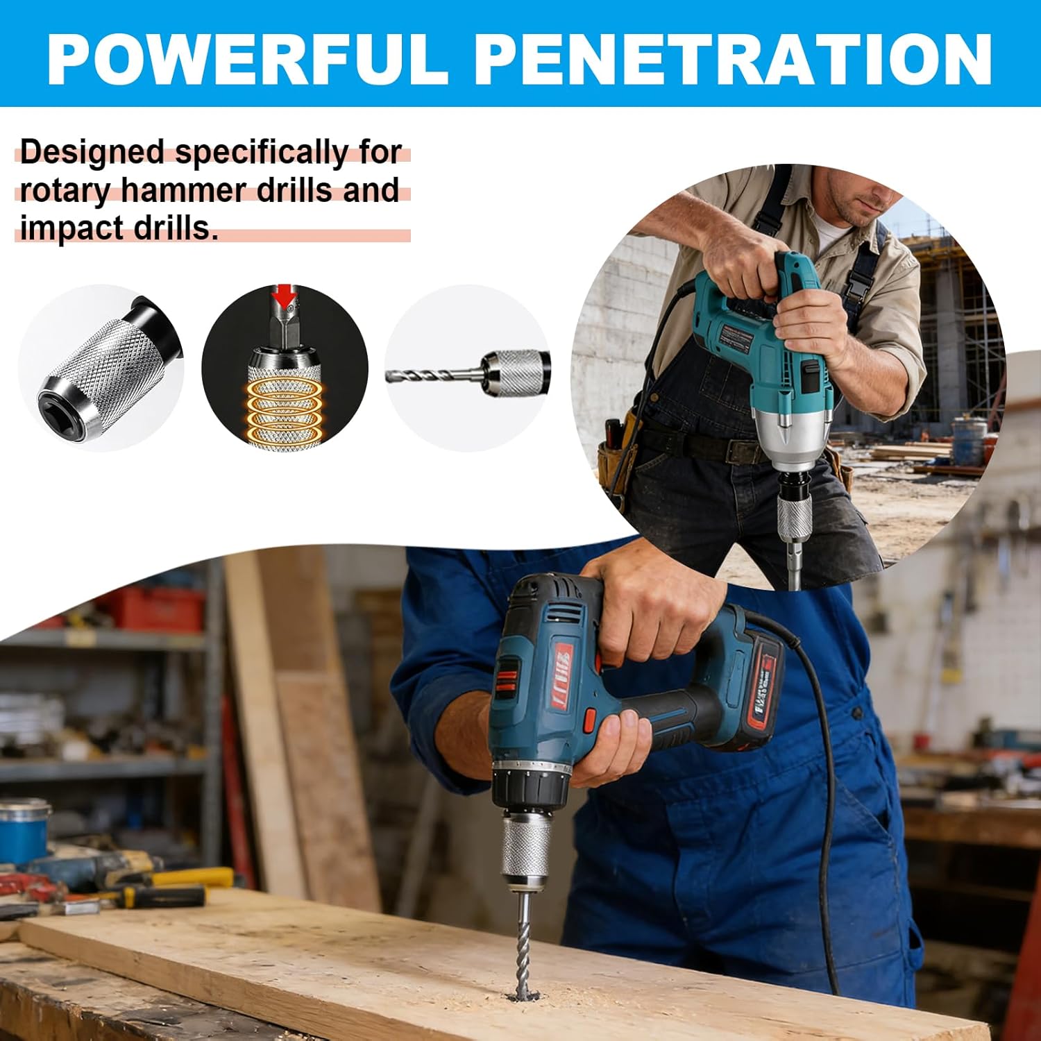 2 Pack Hammer Drill Adapter, Electric Hammer Drill Converter Adapter, Hammer Adapter with Impact Drill Bits, Heavy-Duty Electric Wrench to Drill Converter for Concrete, Brick, Stone, Wood