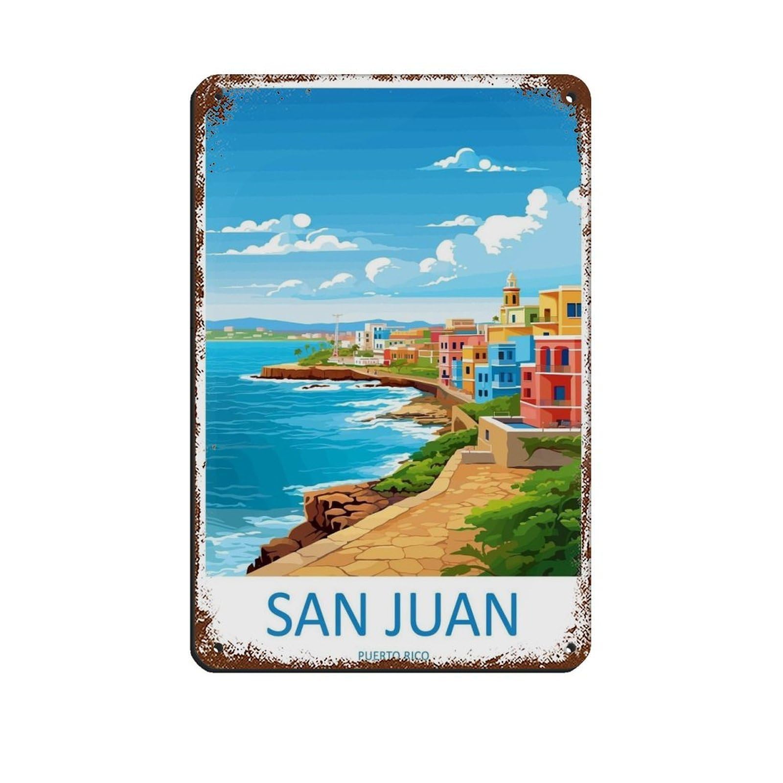 San Juan Travel Art Caribbean Travel Poster Tin Sign Vintage Metal Pub Club Cafe Bar Home Wall Art Decoration Poster Retro 8x12inch(20x30cm)
