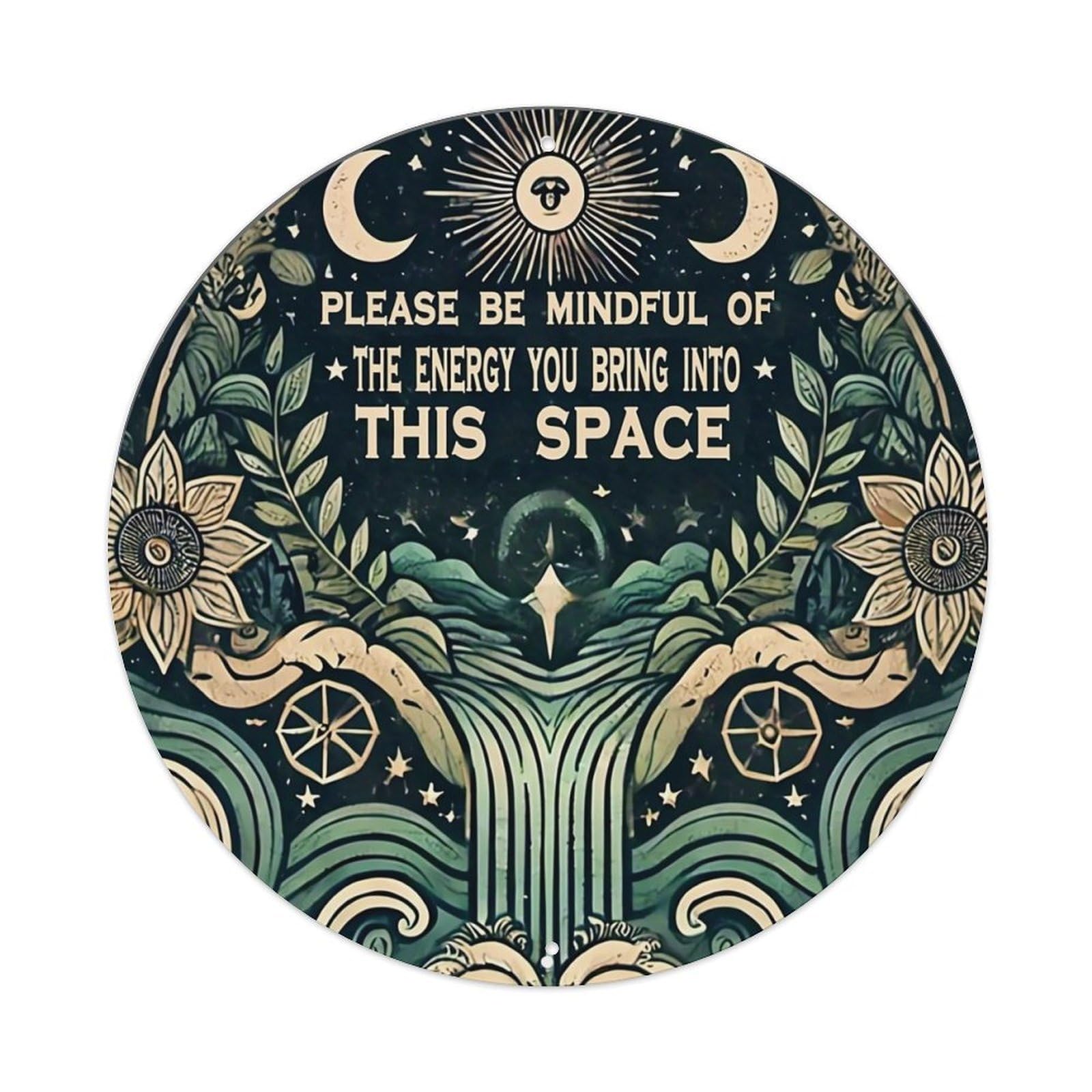 Cosmic Floral Mandala Design Pattern Retro Metal Sign Round Tin Sign, Vintage Decor Art Poster for Bar, Home, Man Cave, Kitchen, Laundry Room Gift 8x8Inch