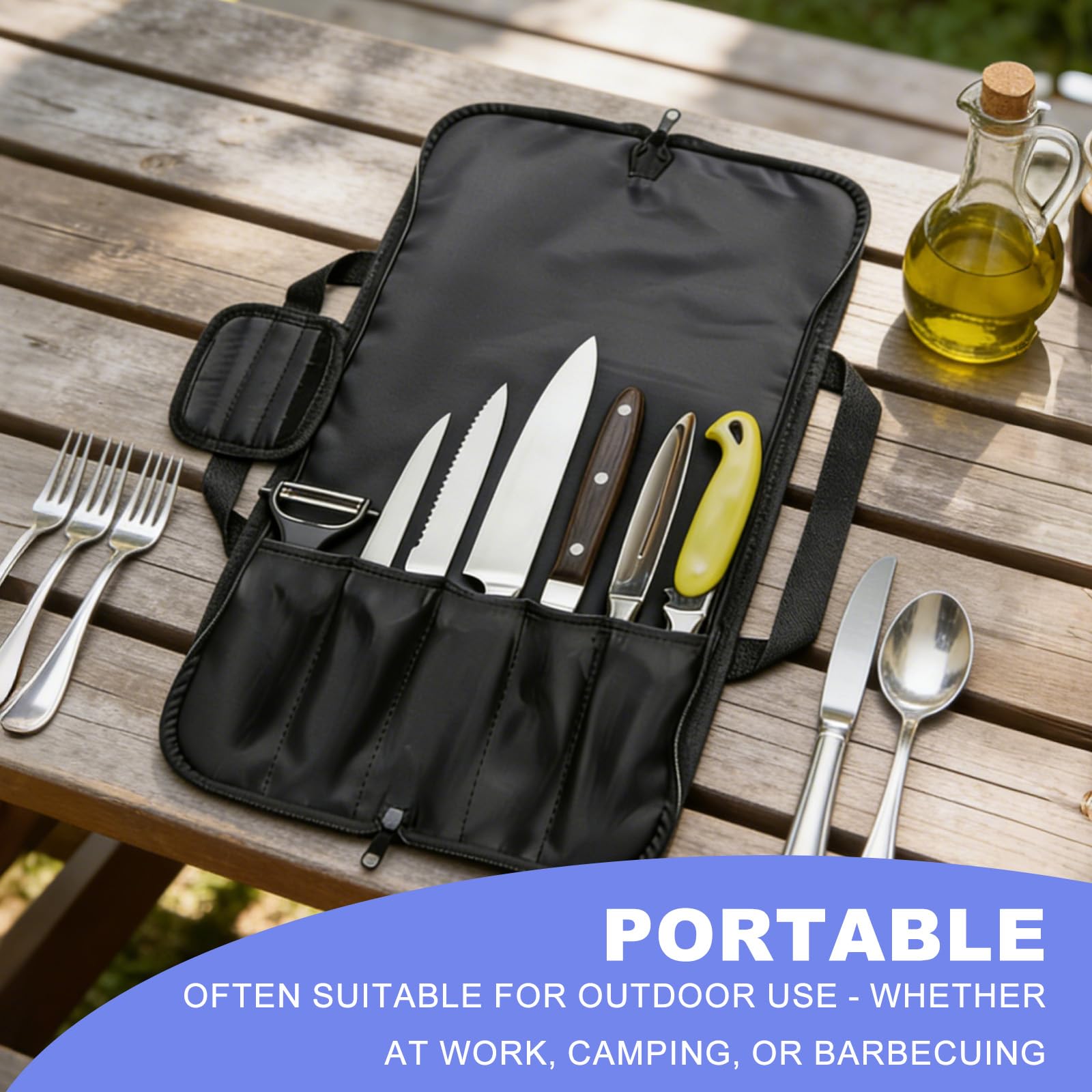 Borsa Coltelli Chef, Borsa Porta Coltelli, Custodia Coltelli, borsa coltelli Portatile, Custodie per coltelli e Cucchiai da Cucina per Campeggio ed Escursionismo, Nero