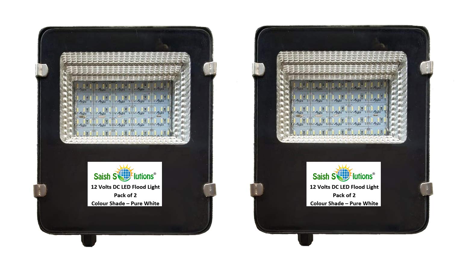 Saish Solutions 12 Volts 18 Watts DC LED Flood Light Directly Run on Any 12 Volts Battery Supply or Any 20 to 30 Watts Solar Panel (White, Pack of 2)