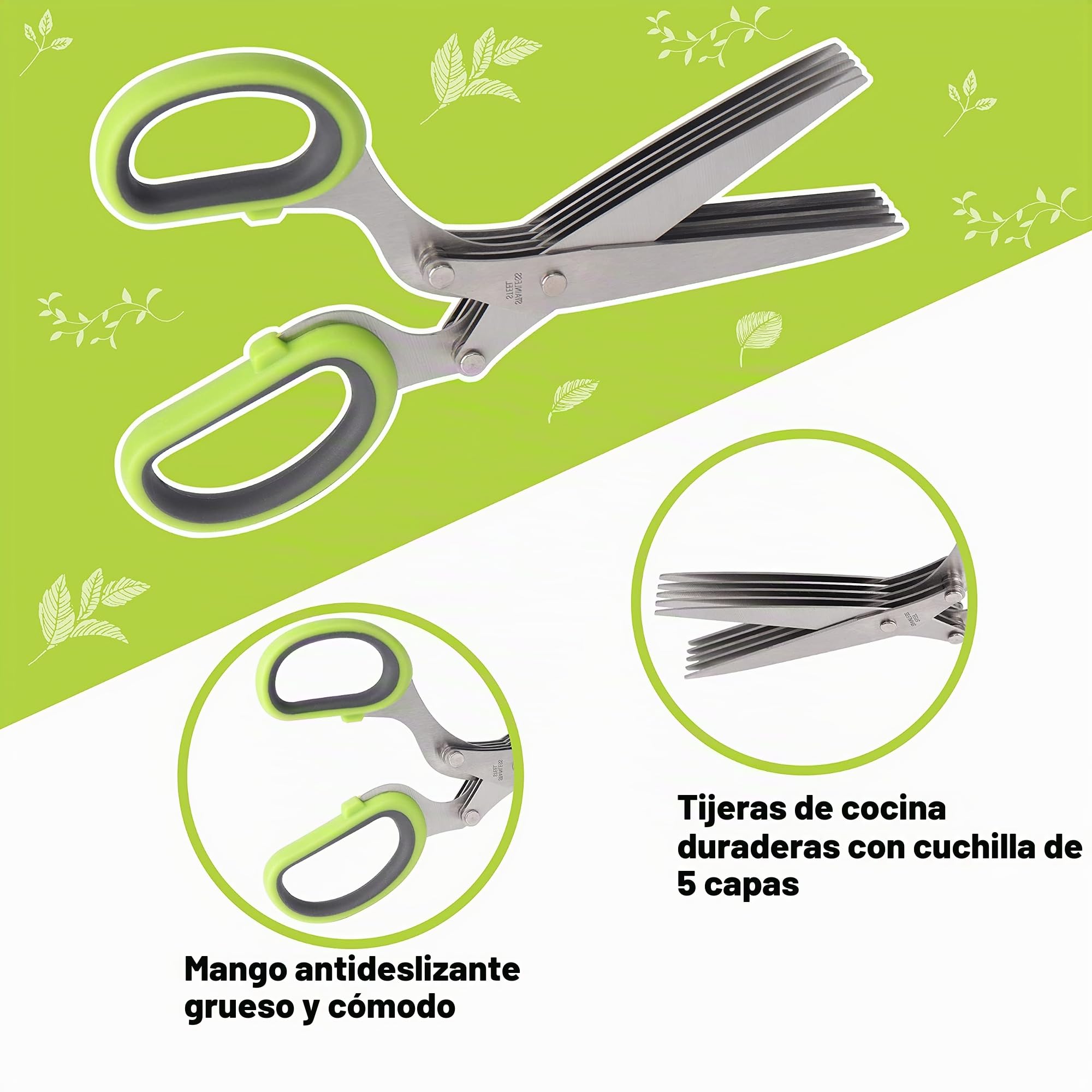 LUVCOSY Juego de 3 tijeras para hierbas, 5 cuchillas con pelador de hierbas, 2 paquetes de herramientas para pelar hierbas con cubierta segura, utensilios de cocina geniales para cortar hierbas