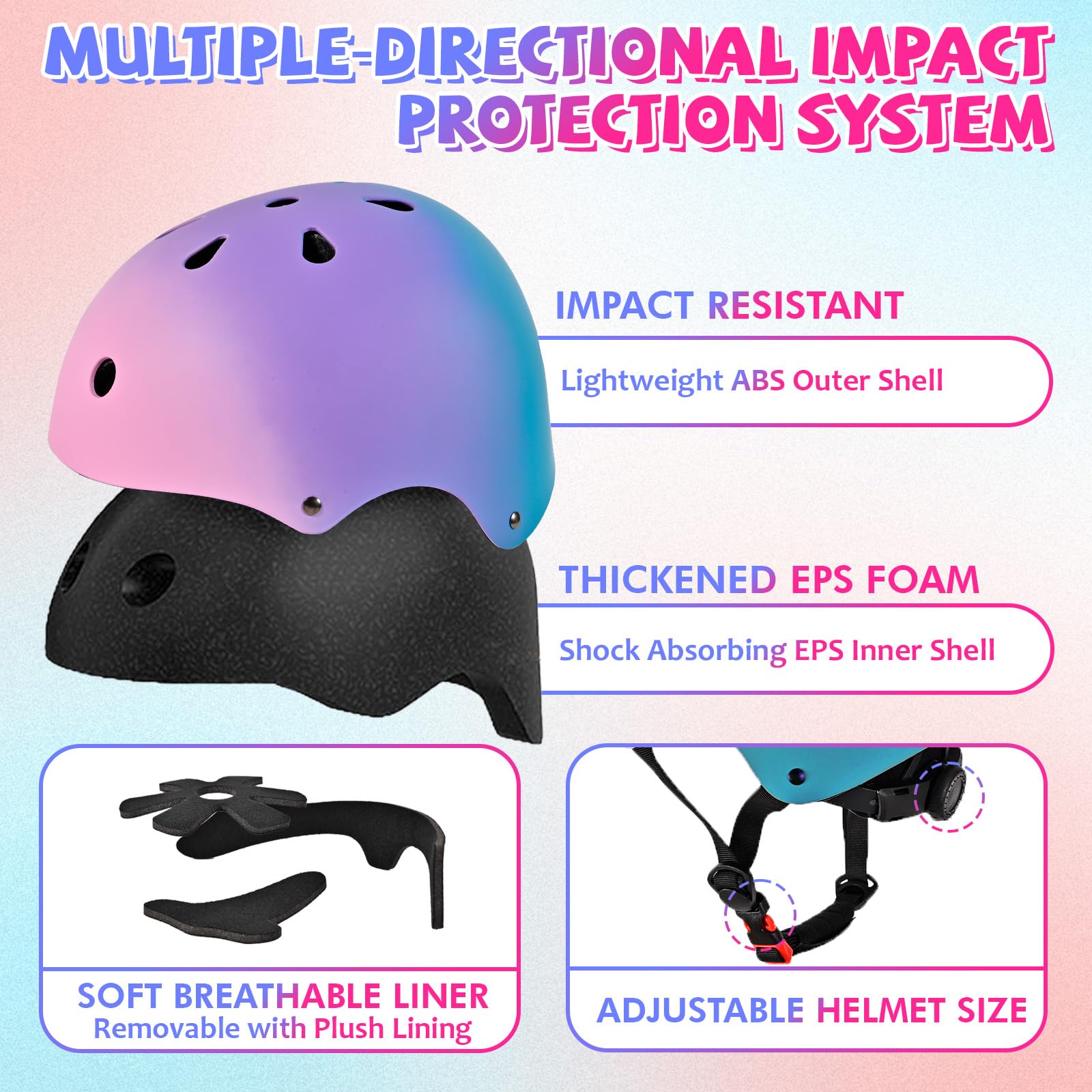 Casco de Bicicleta Ajustable para Niños, Cascos Infantiles de Protección Multideporte Ciclismo