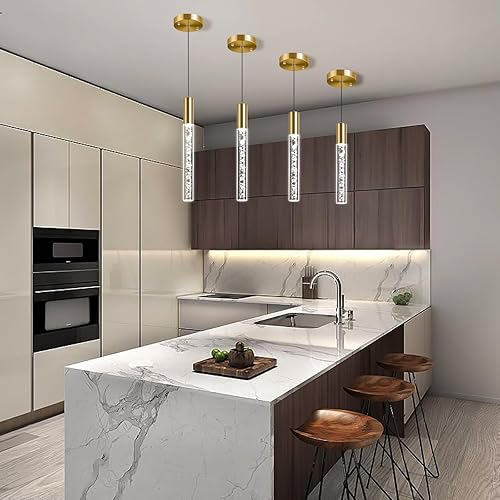 Miniatura 5 de Moderna lámpara colgante dorada de 3 colores para isla de cocina, cable de iluminación colgante LED de 1 luz ajustable, luces colgantes de techo