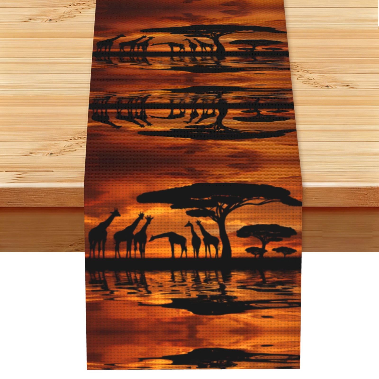 Giraffe under the tree in Africa Linen Feel Table Runner Wedding Party Home Decoration
