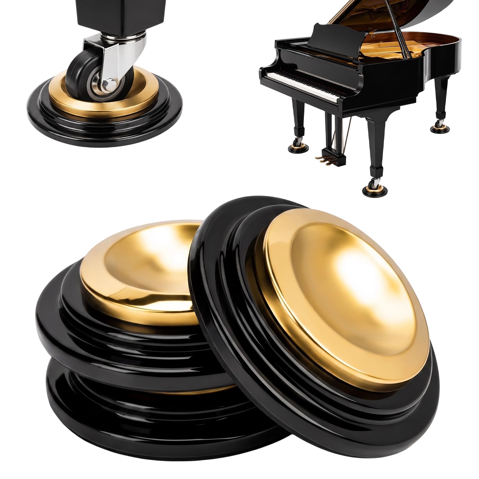 3 Pcs Piano Caster Cups, Double Layer,Metal Rubber Floor Protectors