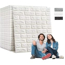 Paneles Modernos Para Paredes Edihome, Papel Pintado Pared, Paneles Decorativos 3d, 77x70cm, 10 piezas, Autoadhesivo, Efecto Ladrillo de Piedra, de Poliuretano, para Cocina, Dormitorio, Salón (10 Unidades, Blanco)