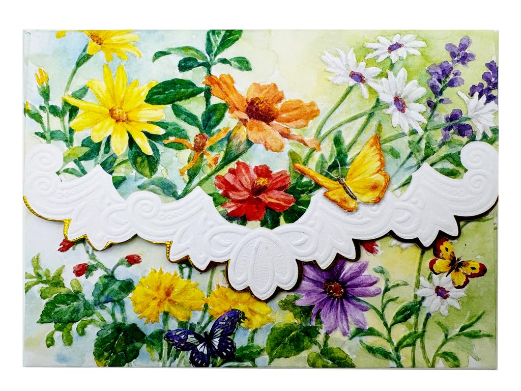Set of 3 - Butterflies Floral Harmony Decorative Notecards by Carol Wilson Spring Meadow Boxed Portfolio. 10 embossed 4x5 Die-Cut Notecards and Matching Envelopes in Decorative Gift Box Magnetic Flap. NCP2439