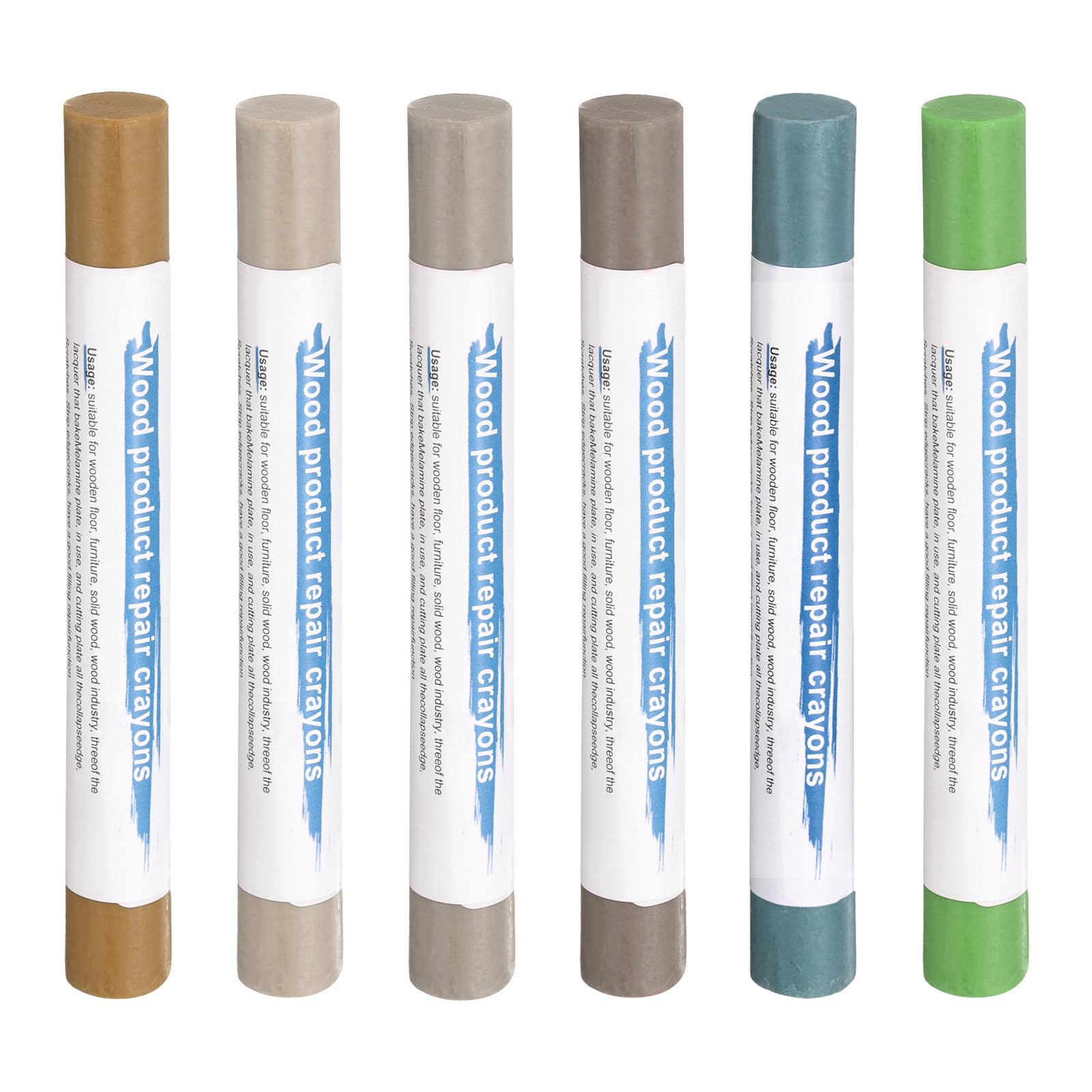 QUARKZMAN Sticks Riempitivi per Legno 6 Colori Crayon di Cera per Legno per Riparazione Mobili per Marrone Medio, Grigio Blu, Verde Erba, Giallo Medio, Marrone Medio, Marrone Scuro