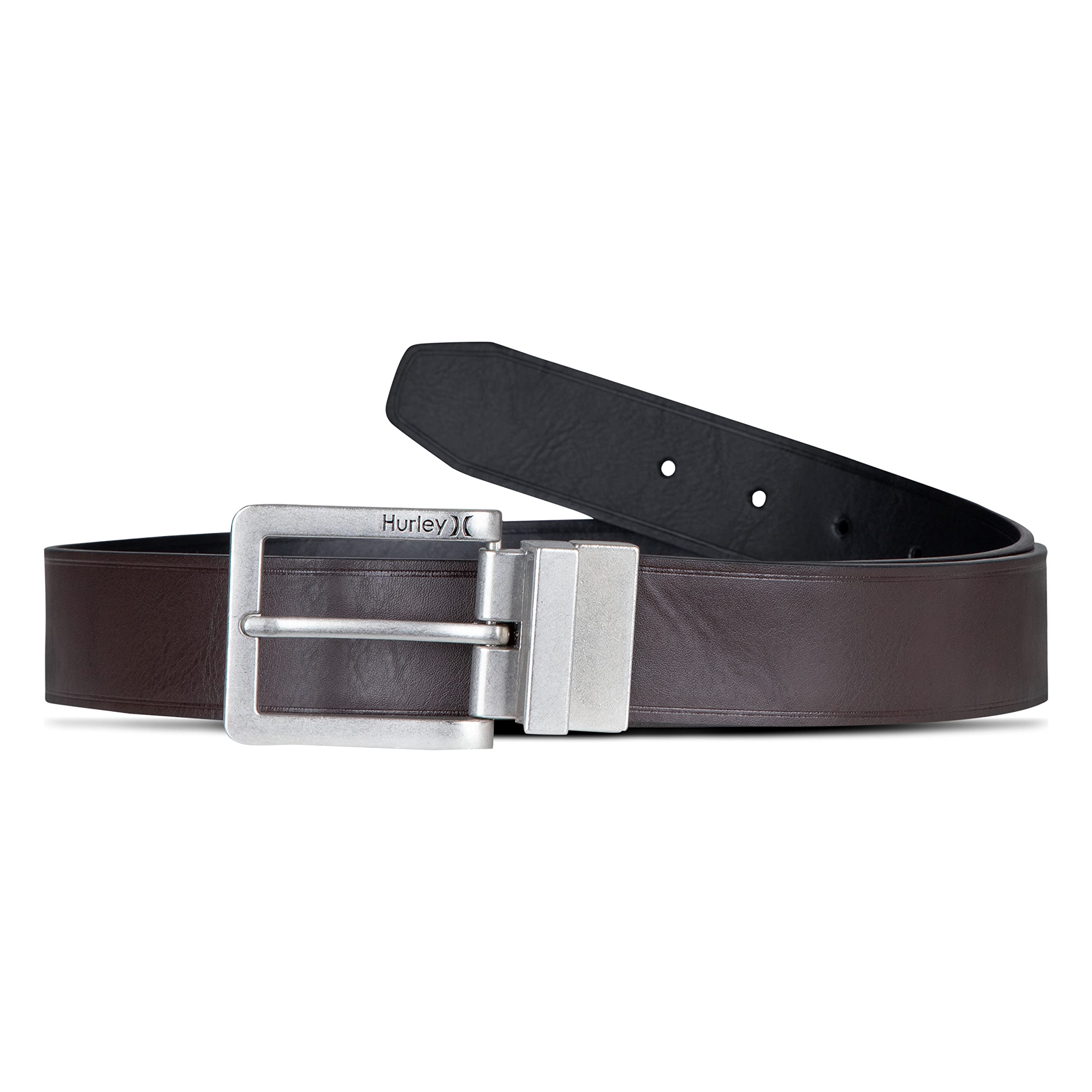 Hurley Men's Reversible Leather Belts, Chocolate Brown, 30-32"/S