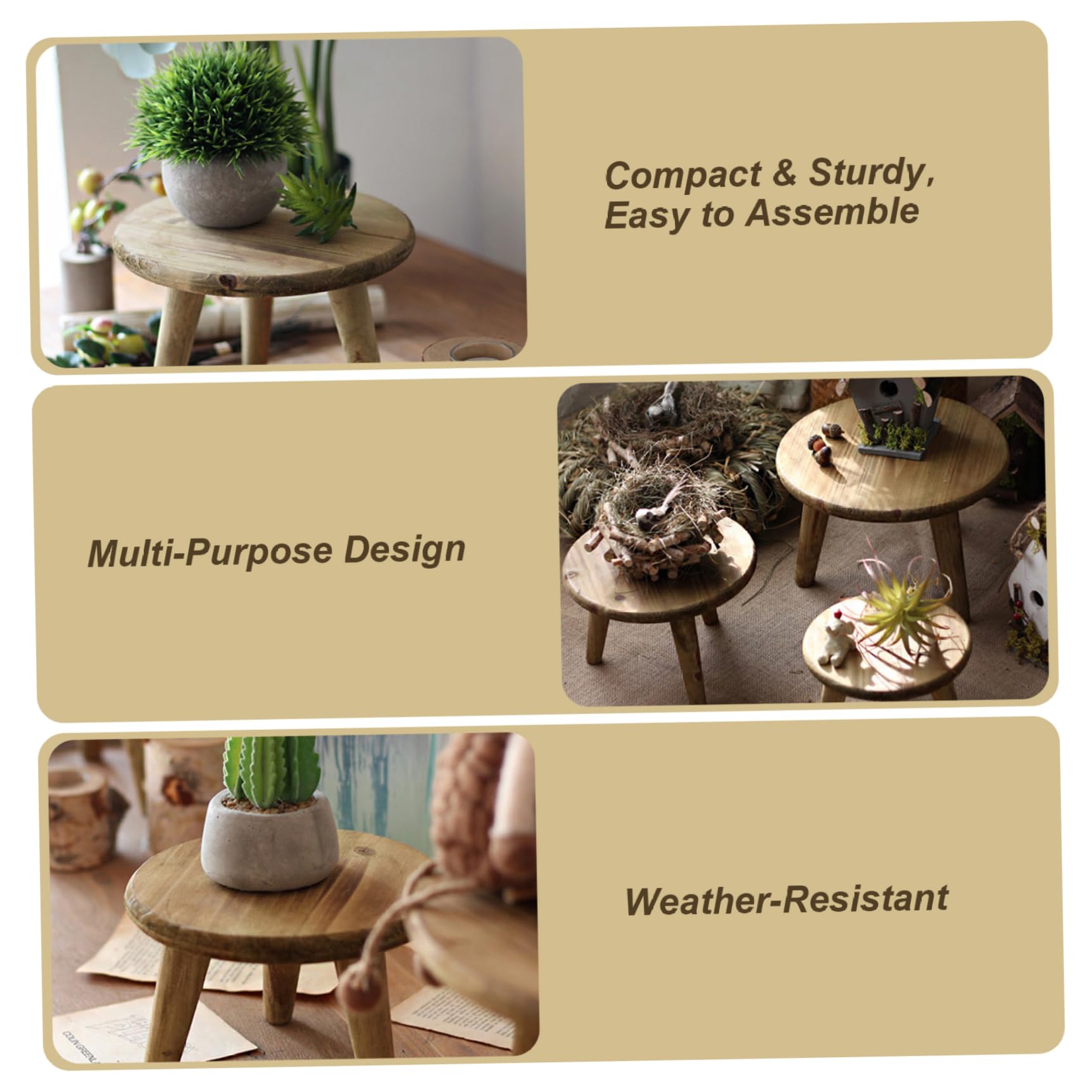Tabouret de plante, support de plante en bois rond 9 pouces, tabouret en bois décoratif pour pots à fleurs, intérieur, extérieur, jardin, patio, pour plantes