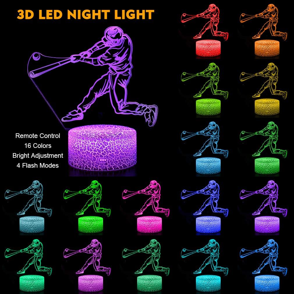 Baseball Man 3D Lamp Night Light with Remote & Touch Control,Multiple Colour Brightness Adjusted Batteries Powered Gifts for Boys Girls (Baseball Man-2) - Image 4