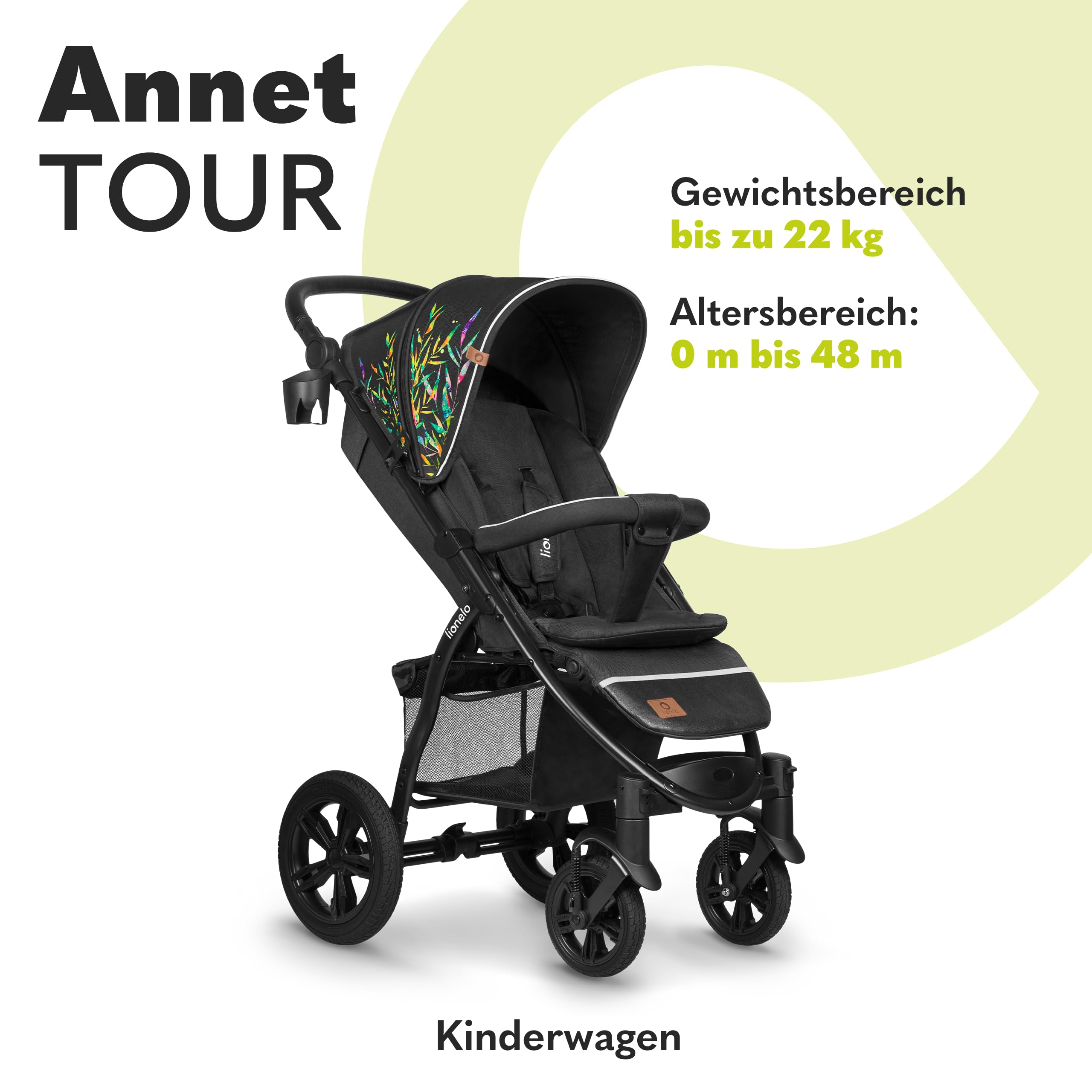 LIONELO Annet Buggy bis 22 kg mit Liegefunktion, Kinderwagen klein zusammenklappbar mit Zubehör, Eva-Schaum-Räder, Moskitonetz, Fußdecke Getränkehalter, Korb (Dreamin, Tour)