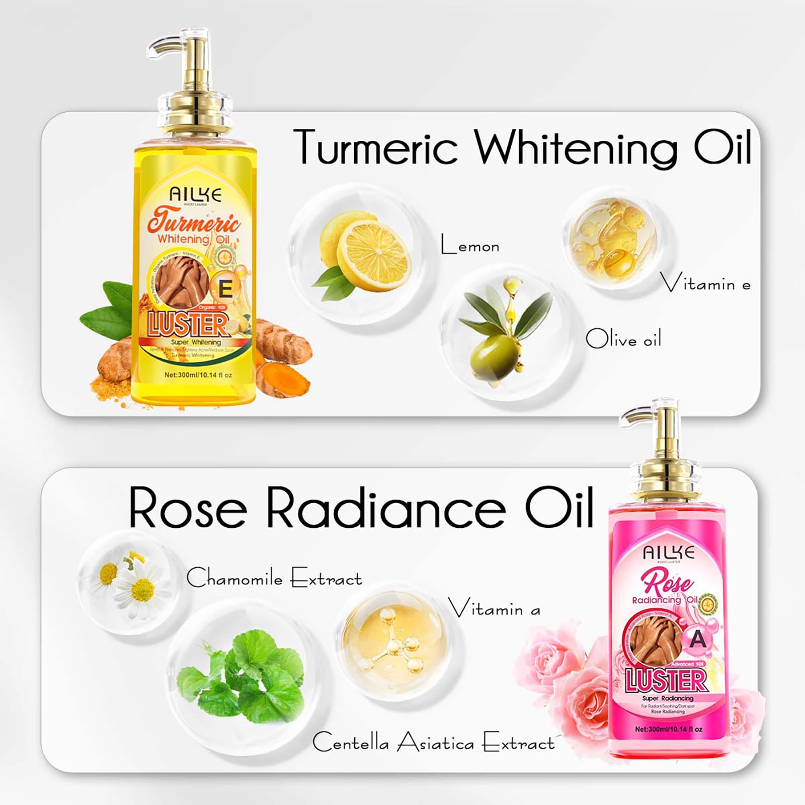AILKE Brightening Massage Oil, Clean Skin, Moisturizing, Nourishing, Firming And Smoothing Skin, For Face, Body and All Skin Types, 300ml (Pack of 4)