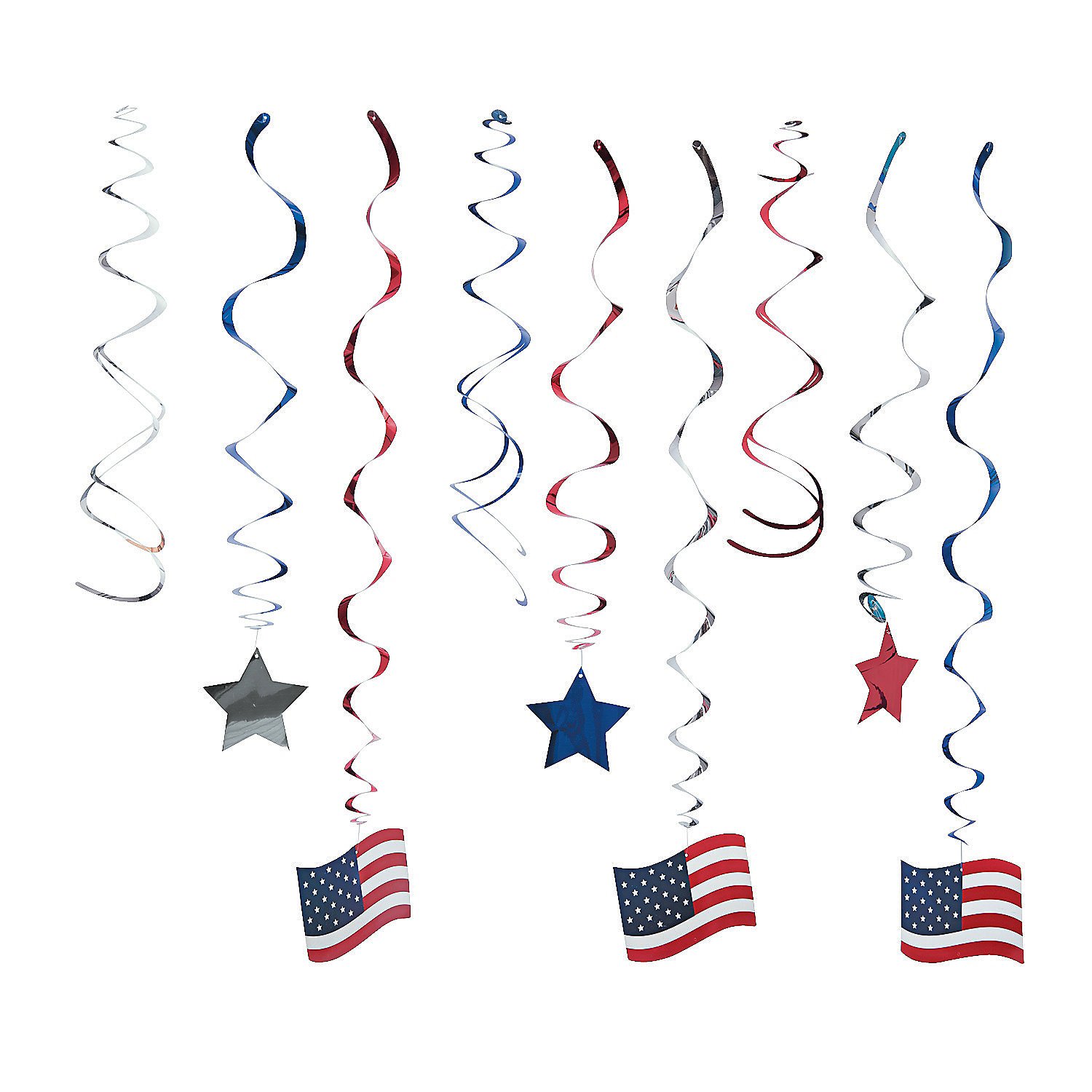 Fun Express - Patriotic Hanging Swirl Mega Pack for Fourth of July - Party Decor - Hanging Decor - Spirals & Swirls - Fourth of July - 30 Pieces