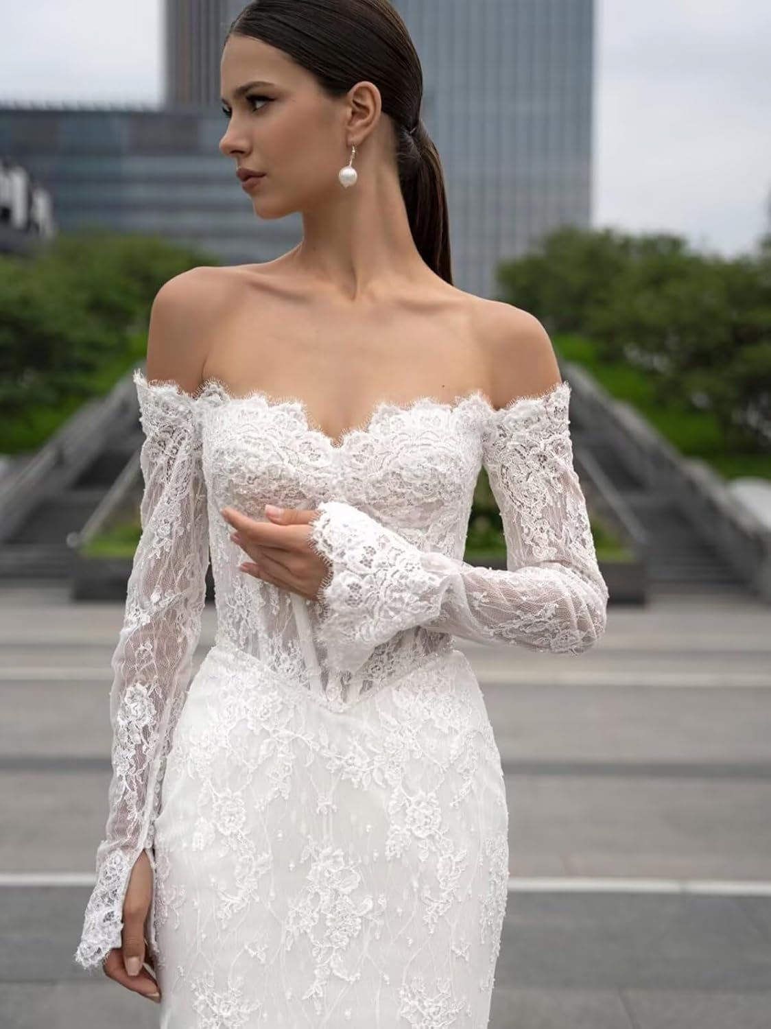 Simple Wedding Dresses for Bride 2025 Sexy Mermaid Lace Satin Bridal Dress for Bride with Slit - Image 4