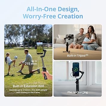 DJI Osmo Mobile 8 Advanced Tracking Combo Gimbal Stabilizer for Phone, AI Native Tracking with Audio & Lighting, 360 Pan Rotation, Built-in Extension Rod & Tripod, 10h Battery, Extension Rod
