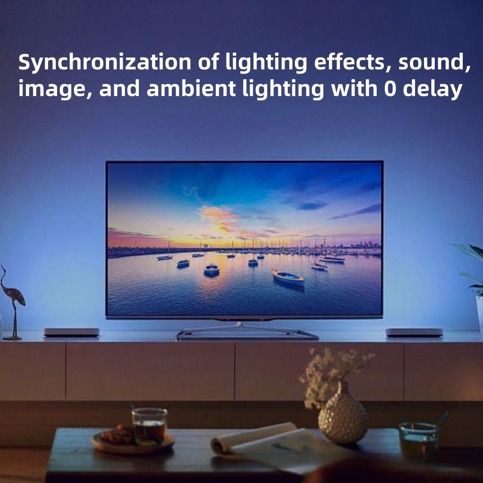 Tv Retroilluminazione A Led APP Streaming Striscia Luminosa Colorata Tv Retroilluminazione Sincronizzata Con Scree Tv Con Luce Dello Schermo Controllo Vocale Sincrono Luce Ambientale Di Fondo(75-85in)