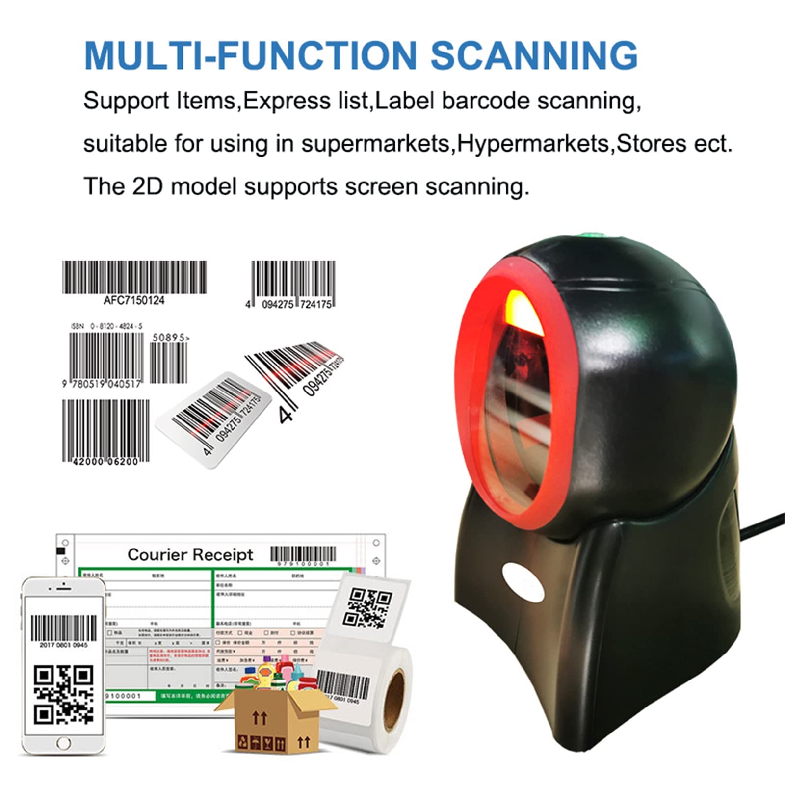 1D 2D デスクトップ バーコード スキャナー、全方向バーコード スキャナー USB プラグ アンド プレイ赤外線正確なセンシングスーパーマーケット用全方向バーコード リーダー Amazon.co.jp: バーコードリーダー 2D全方位バーコードスキャナ1D 2D