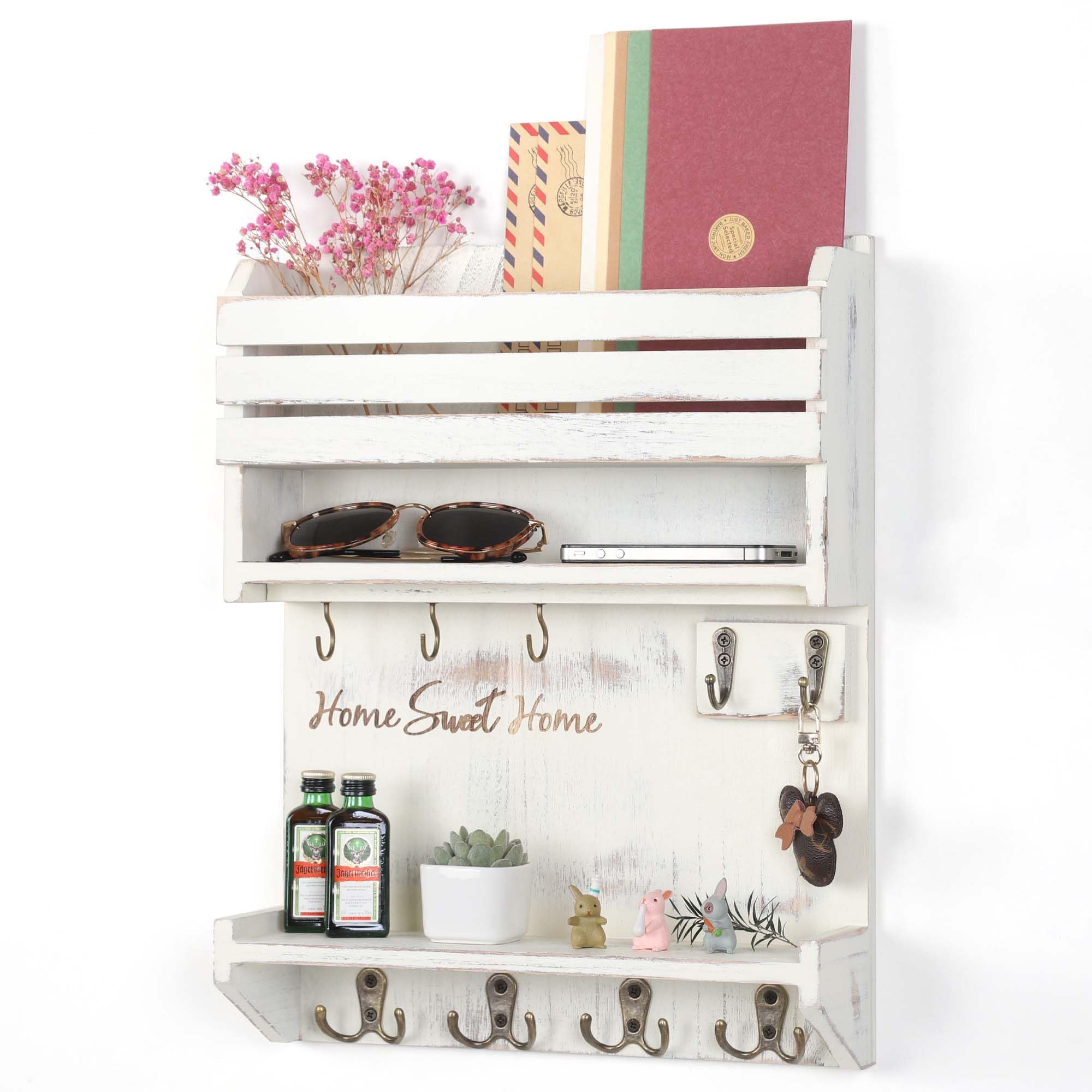 InnovationKey Holder for Wall, Wall Mounted Mail Organizer with 9 Key Hooks, Key Holder Wall Mount for Home Entryway Decor, Cream-colored