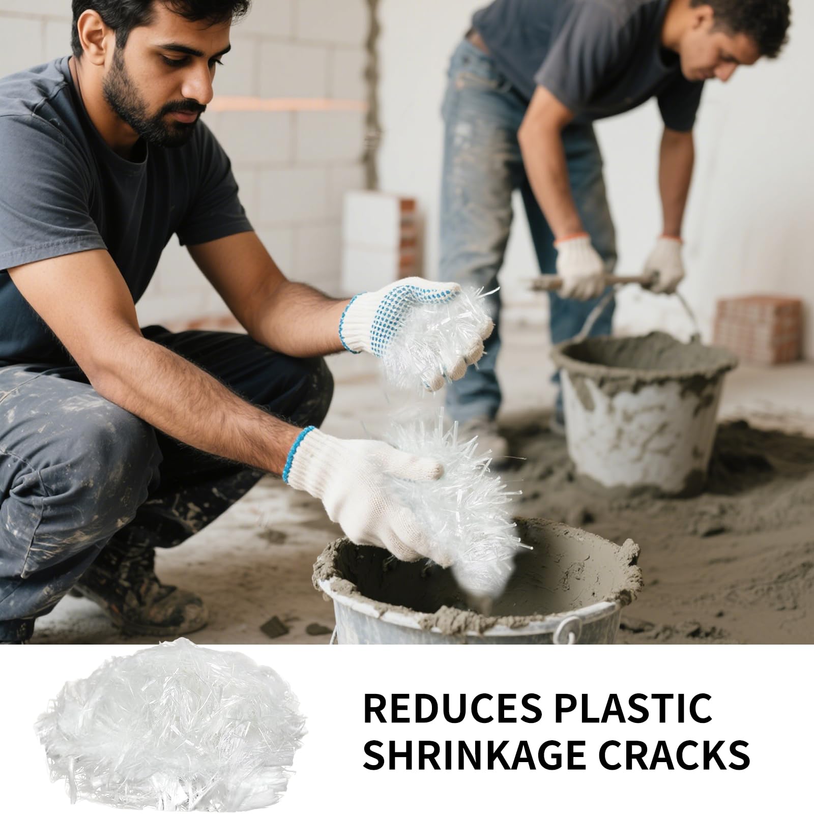Béton renforcé de fibres de verre - Fibre de verre 6 mm pour ciment, mortier et béton - Renforcement anti-fissures et imperméabilisation - 2,2 lb - Blanc