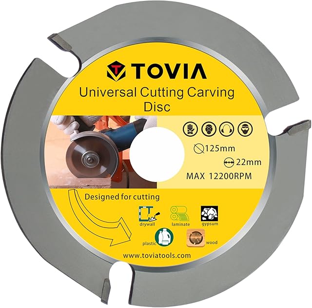 Wood Carving Disc Angle Grinder Cutting Discs, Speedcutter 125mm, T TOVIA Wood-Carving Saw Blade Disc 5" for Angle Grinder 22.23 mm Arbor, Sculpting, Shaping and Cutting Wheel with 3 Teeth (125mm)