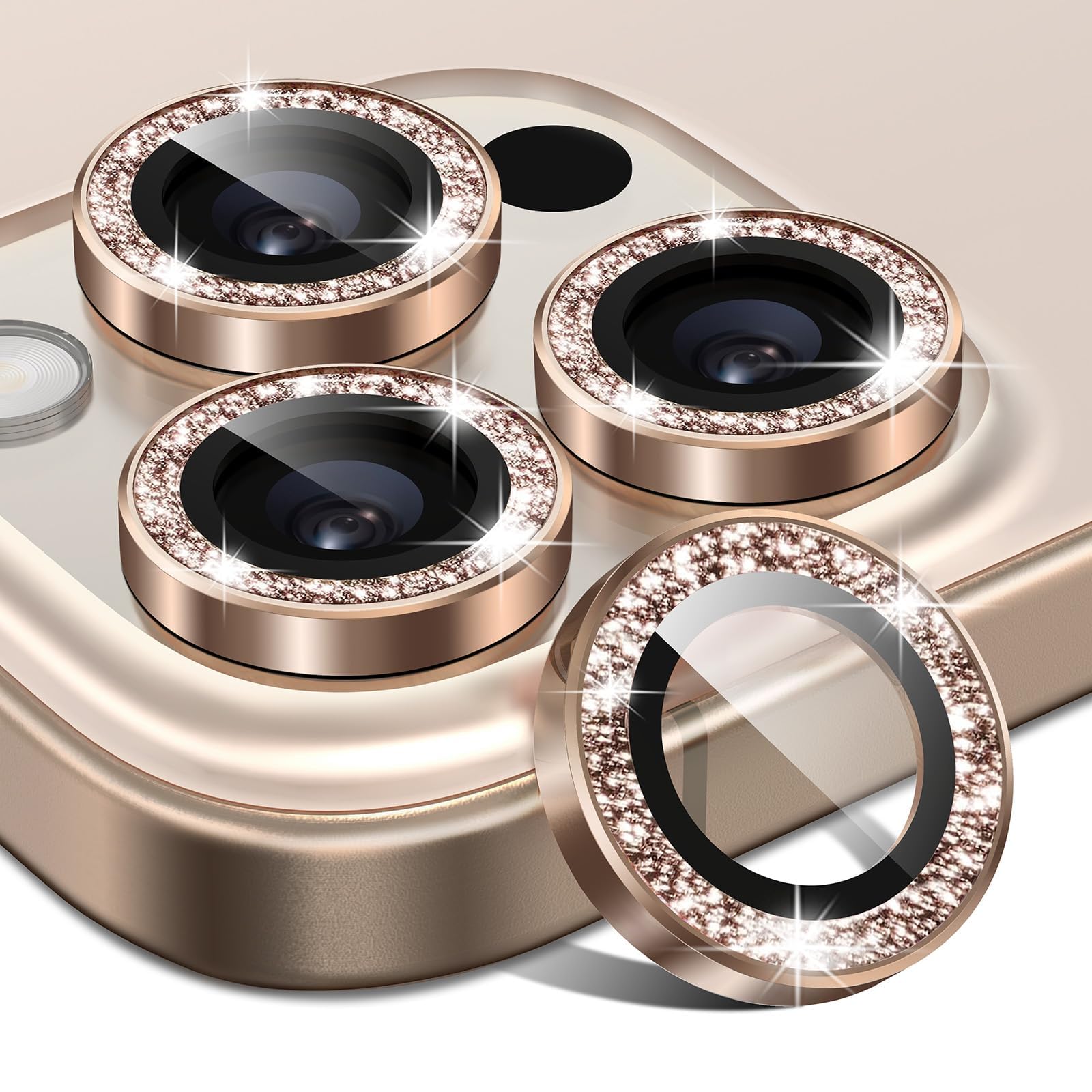 Matekxy for iPhone 16 Pro/iPhone 16 Pro Max Camera Lens Protector Glitter, Anti-Scratch Bling Ring Cover, Cute Girly Individual Tempered Glass with