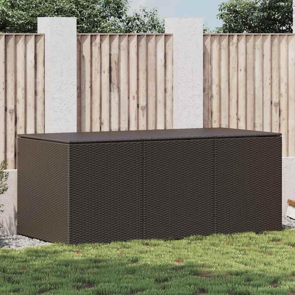 Baúl de almacenaje de polirratán 180 x 90 x 70 cm, color marrón, con tapa y muelle de gas para cojines de muebles de jardín, cojines y accesorios