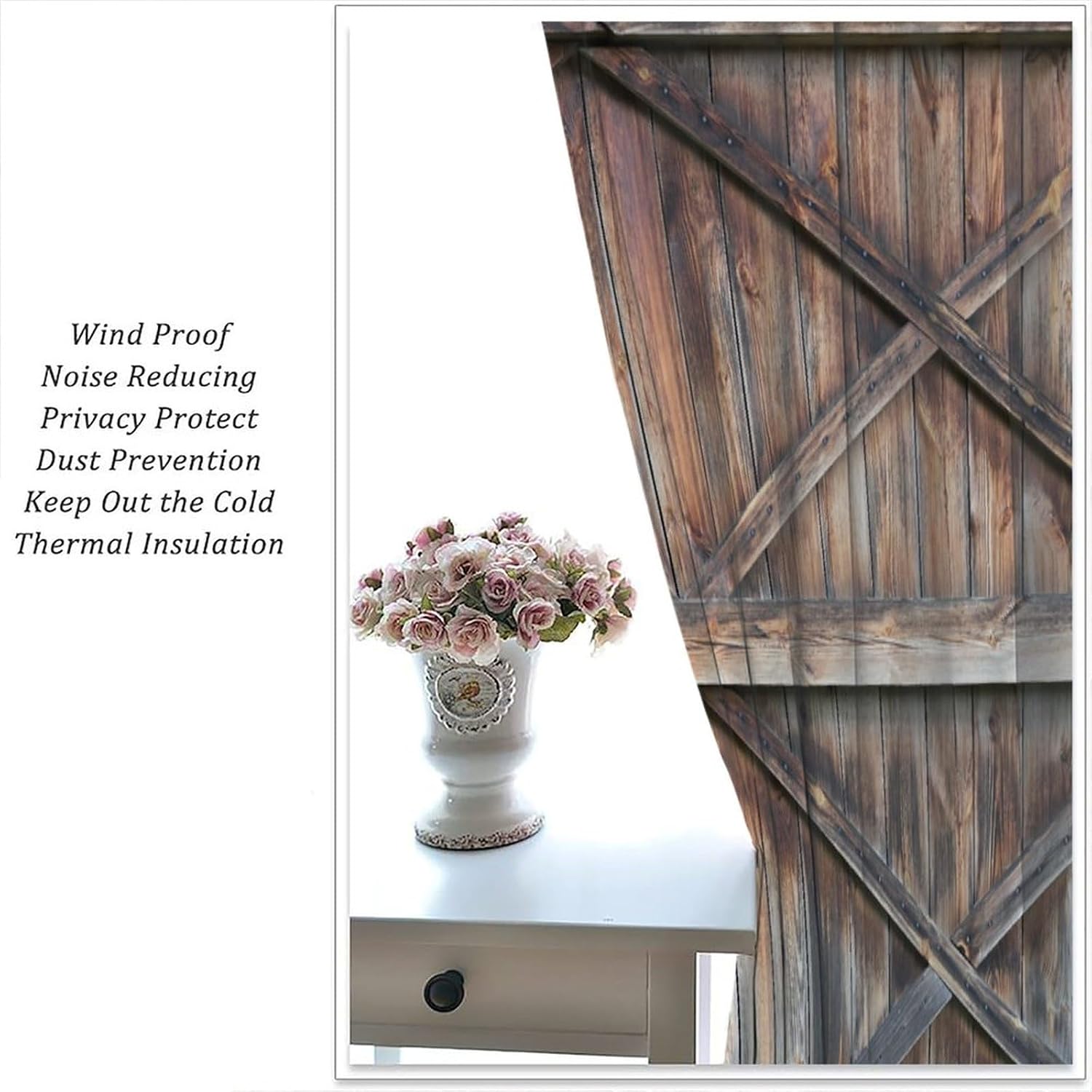 Rustic Wooden Barn Door Curtains for Bedroom Decor,Old Barn Door Wooden Board Living Room Curtains,Farmhouse Western Retro Drapes 42x63in, Style-1