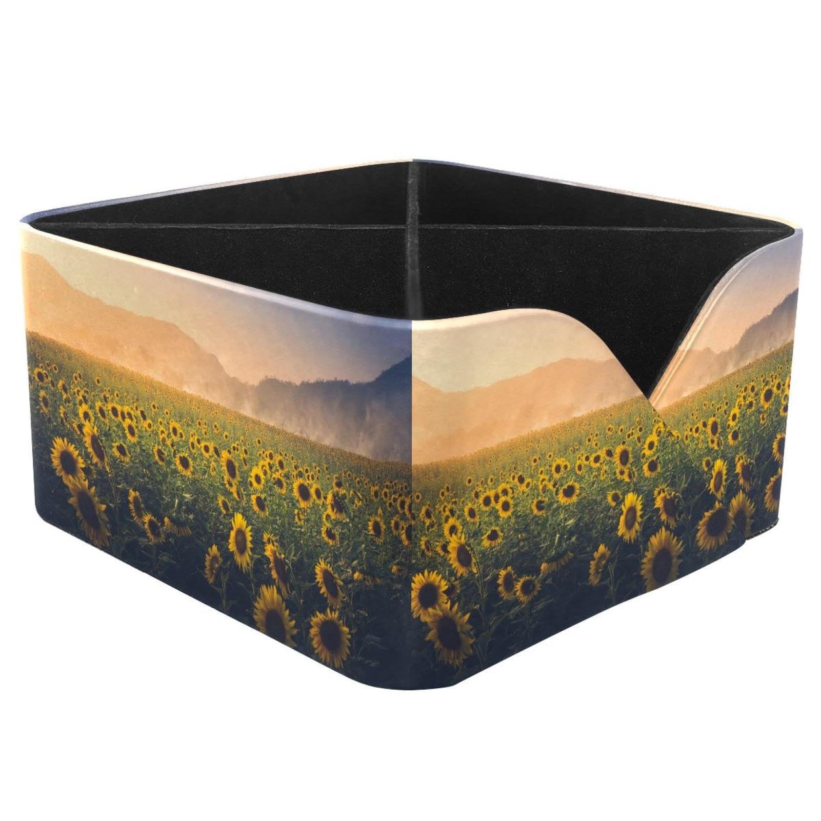 KengjuTesu Field of Sunflower Desktop Organizer Pen Holder, Rectangular Pencil Cup for Office, Study and Makeup Stations