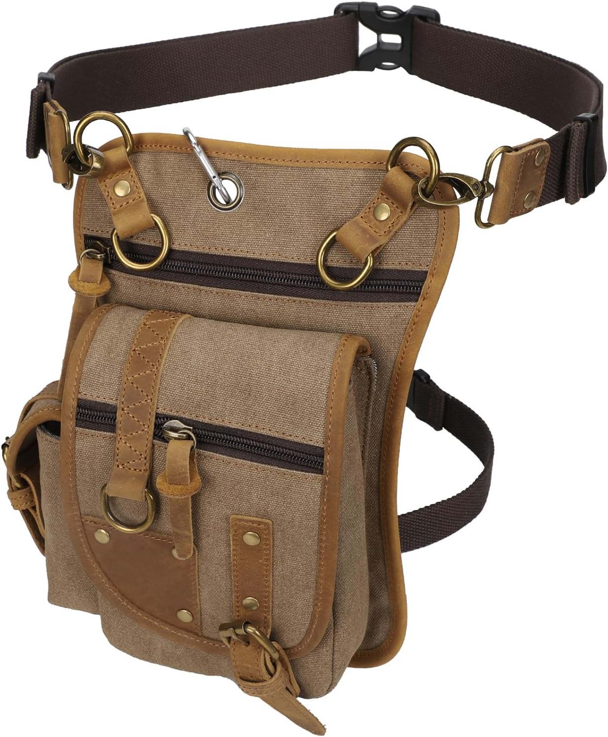 Canvas Drop Leg Bag Tactical Thigh Outdoor Waist Pack for Men Women Military Cycling Multi-Pocket Waist Fanny Pouch Daypack (C116-Coffee)