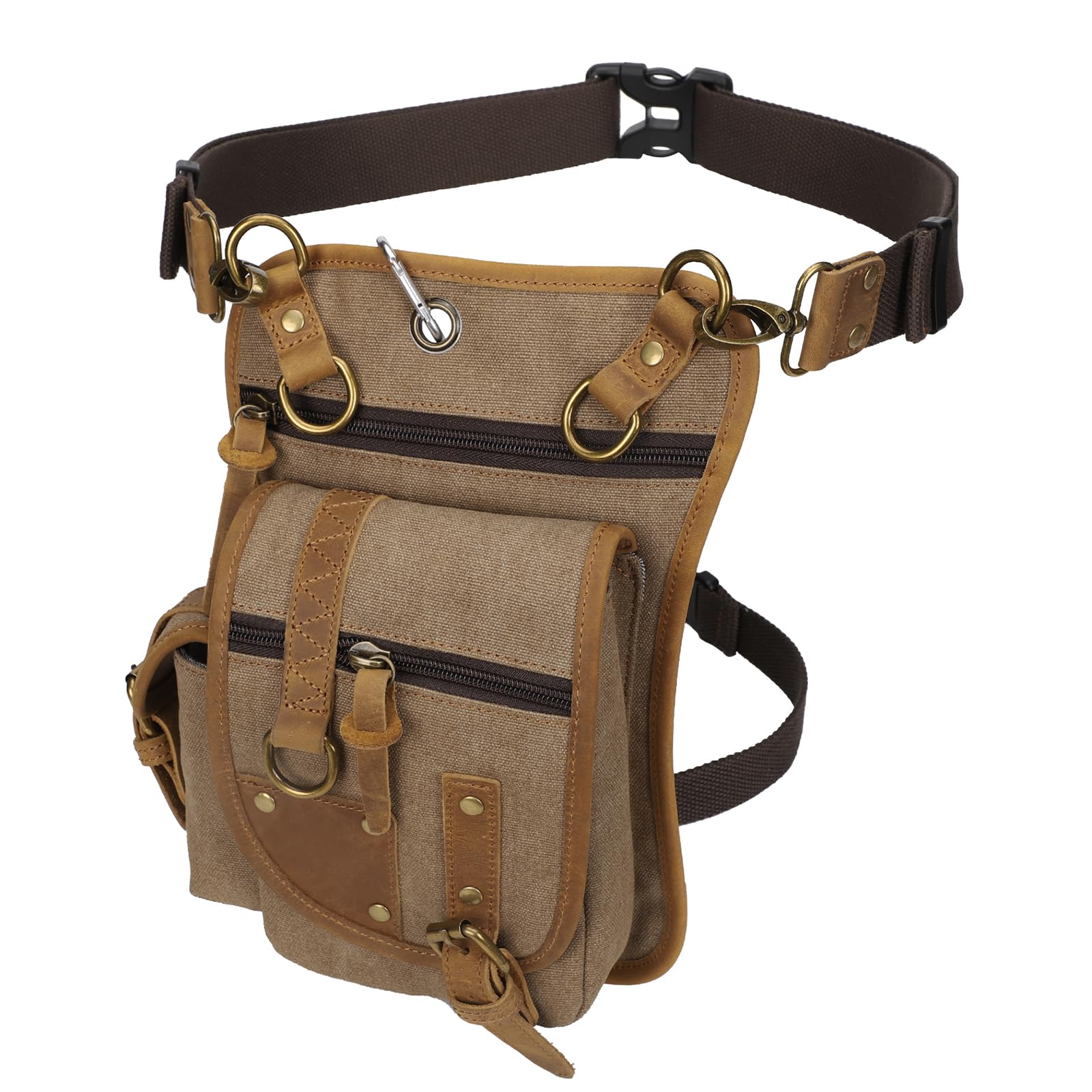 Canvas Drop Leg Bag Tactical Thigh Outdoor Waist Pack for Men Women Military Cycling Multi-Pocket Waist Fanny Pouch Daypack (C116-Coffee)