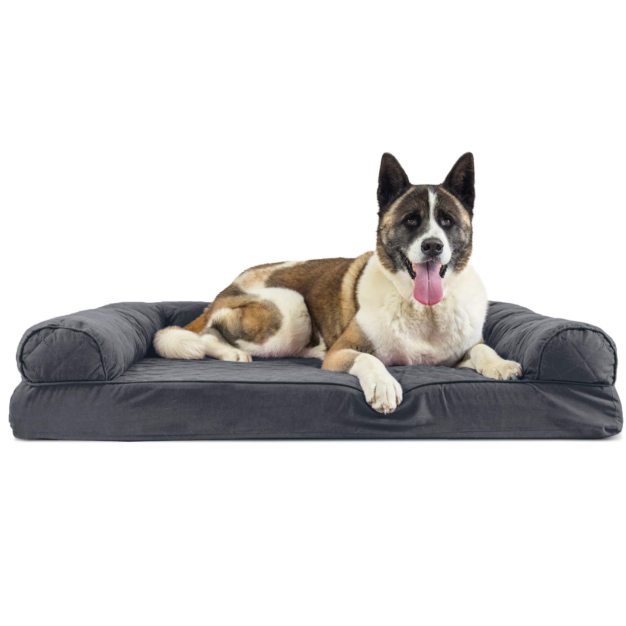 Furhaven Memory Foam Pet Bed for Dogs and Cats - Sofa-Style Quilted Couch Dog Bed with Removable Washable Cover, Iron Gray, Jumbo (X-Large)