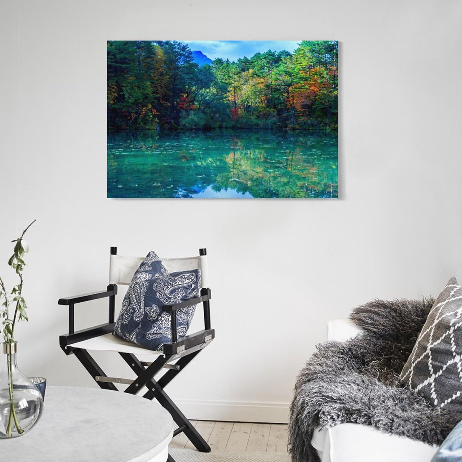 Amazon.co.jp: 絵画 福島県 毘沙門沼五色沼湖沼群の秋インテリア 絵画