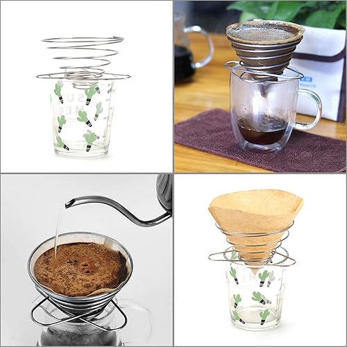 Miniatura 6 de SUEIANNMN - Soporte plegable para filtro de gotero de café, 1-2 tazas, filtro plegable de acero inoxidable reutilizable para cono de café, portátil,