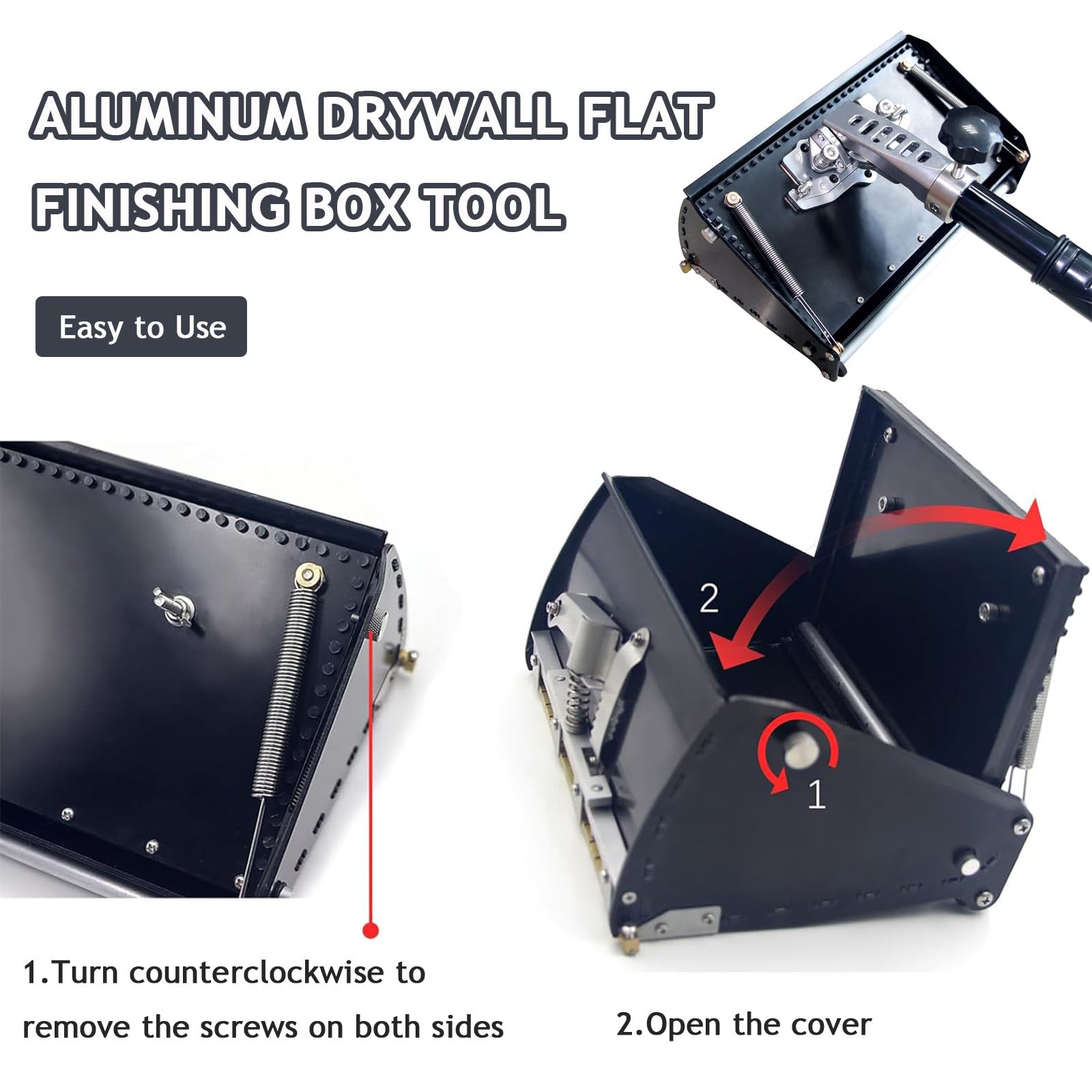 Caja de Acabado Plana para Paneles de Yeso de 8", 10" y 12" con asa Extensible de 42" a 65", Caja de Aluminio para Acabado de Placas de Yeso y Placas de Yeso,8in