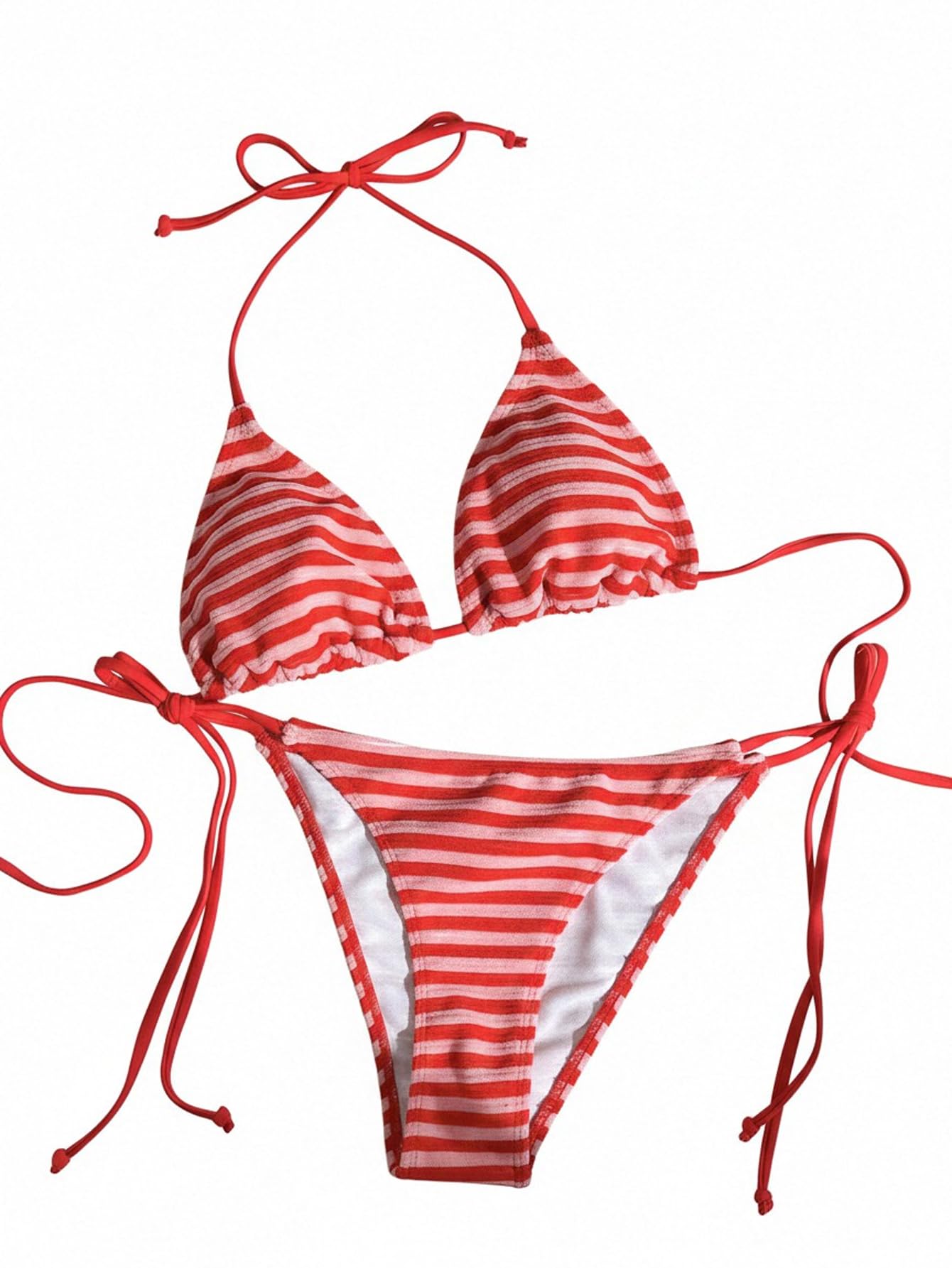 GORGLITTER Set bikini da donna a righe, con allacciatura al collo, bikini e bikini, 2 pezzi, costume da bagno