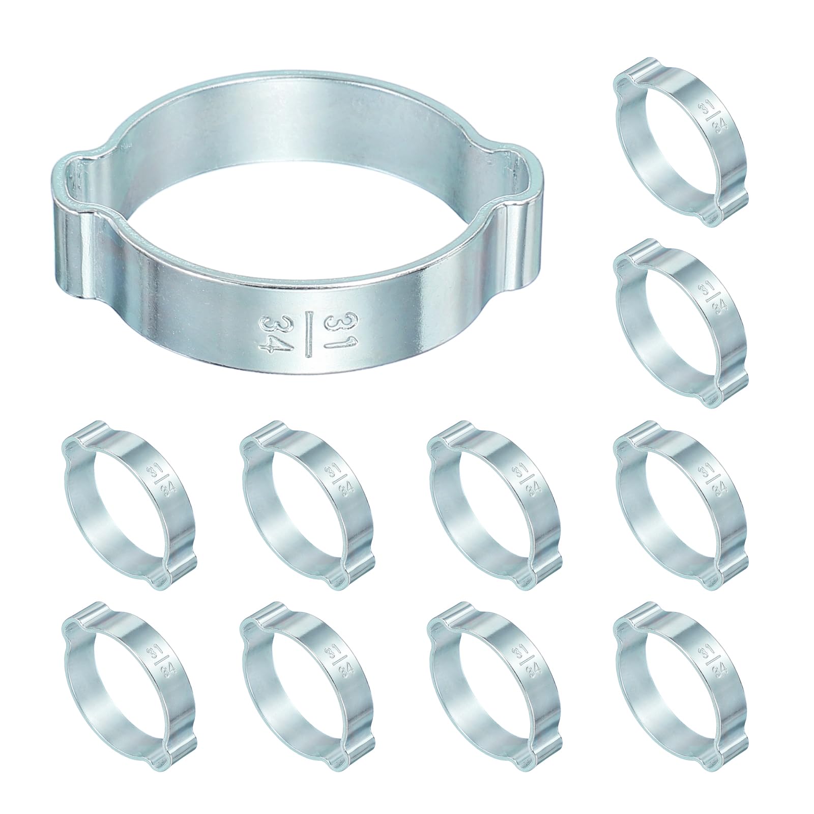 PATIKIL 12 Pcs Double Ear Hose Clamp, 31-34mm Zinc Plated Steel O Clip Crimp Rings, Pipe Clamps for Fuel Petrol Pipe Tube Fitting Connections