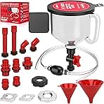 22-Piece No-Spill Coolant Filling Funnel Kit and Siphon Hose Pump, Radiator Coolant Filling Spill-Proof Funnel Kit with Adapters, Extensions, PVC Hose, Engine Oil Funnels, Towel for Universal Vehicle