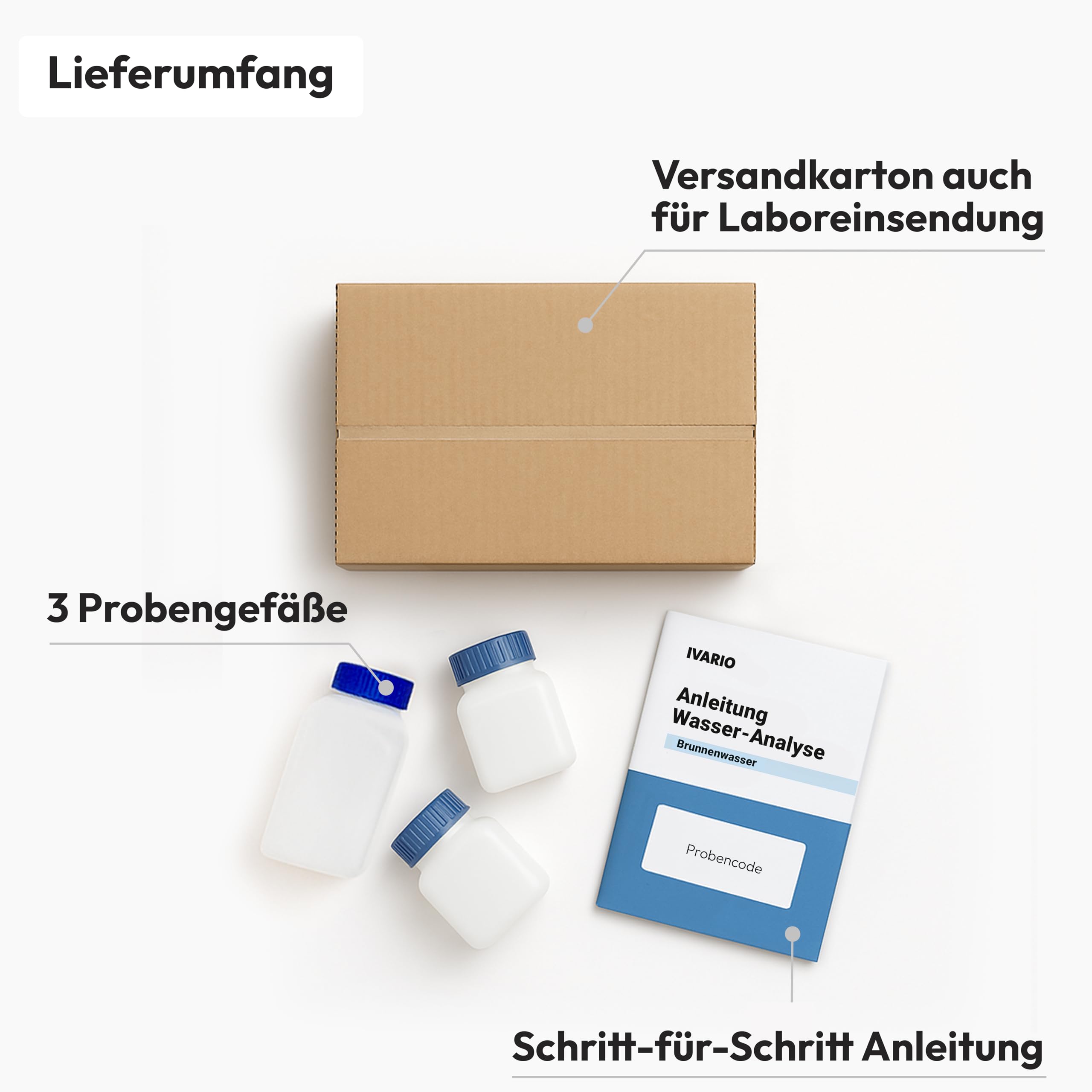 IVARIO Labor-Wassertest Brunnenwasser Plus, Labor-Analyse im Deutchen Fachlabor mit 19 Prüfwerten/kostenlose Expertenberatung/Kinderleichte Probenahme